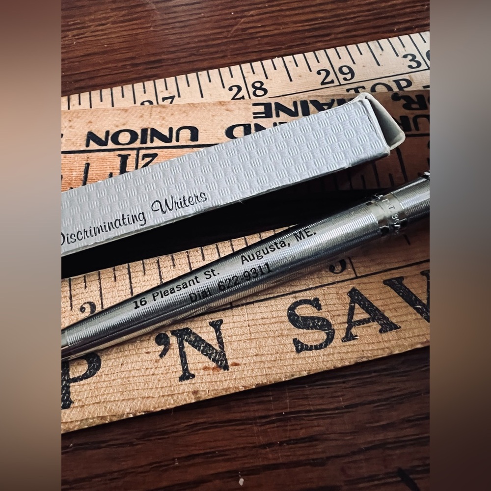 Vintage Plummer FUNERAL HOME Wingamatic Ballpoint Pen w/Box Augusta Maine Silver - Picture 2 of 9